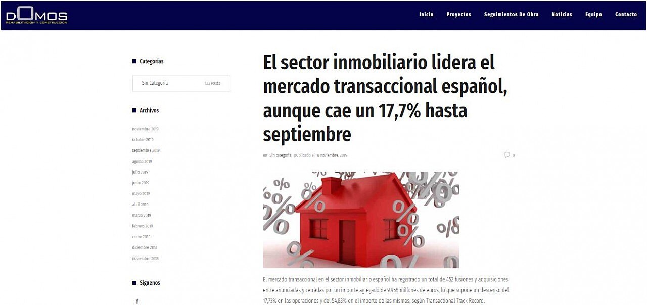 El sector inmobiliario lidera el mercado transaccional espaol, aunque cae un 17,7% hasta septiembre